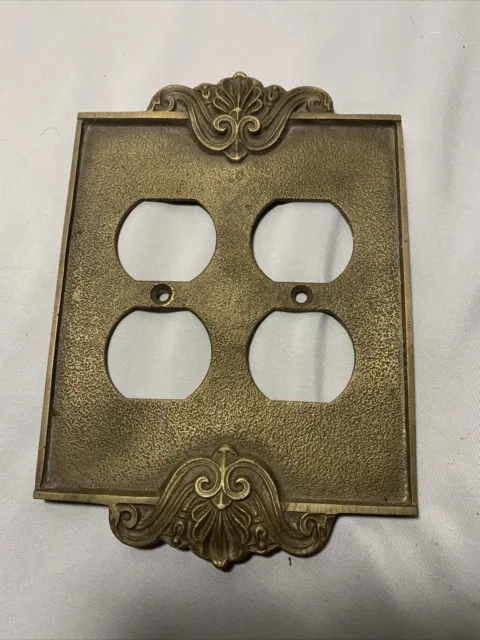 VINTAGE  CAST BRASS Double Outlet Cover SWITCH PLATE