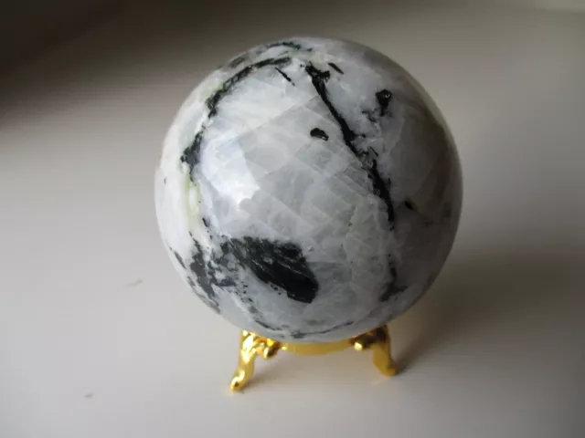 Rainbow Moonstone 6.2cm 317g Crystal Ball Orb Sphere on Gold Metal Stand BRM002