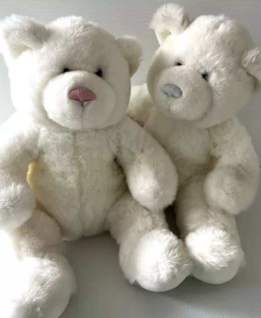 2 X Build A Bear Plush White Bears Pink / Blue Nose￼ Teddy Bear Lot Bundle BAB