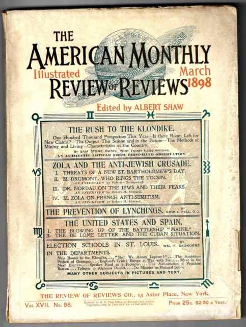 The American Month Review Of Reviews Magazine For March 1898. Alaska, Klondike