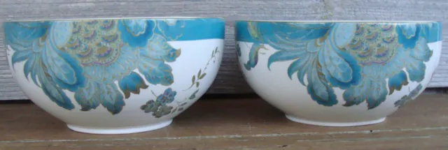 222 Fifth ELIZA Teal Soup Cereal Bowls 5 3/4" SET OF 2 FREE SHIPPING