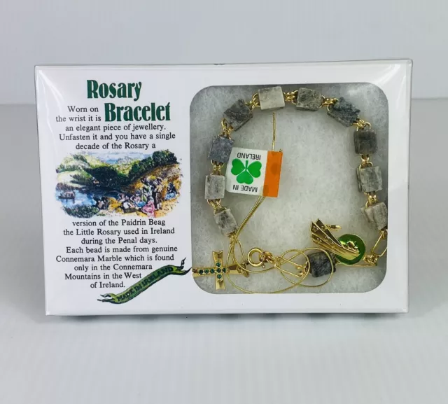 VINTAGE J C WALSH & SONS IRELAND Marble Rosary Bracelet NEW SEALED IN BOX