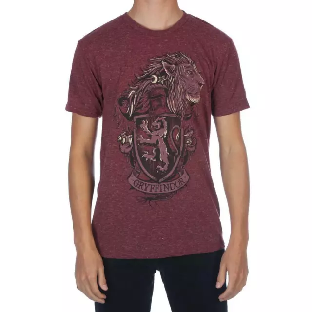 Harry Potter Hogwarts Gryffindor Lion Crest Burgundy T Shirt Mens