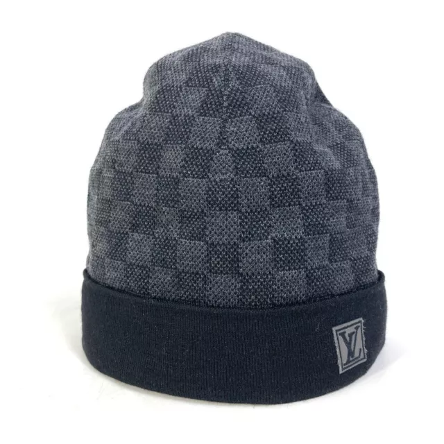 Louis Vuitton Petit Damier Graphite Compass Wool Beanie Hat M75905 VERY  RARE!