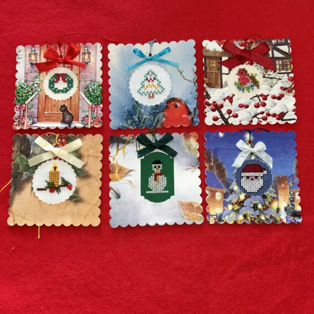 6 Cross Stitched Christmas Gift Tags. Handmade.