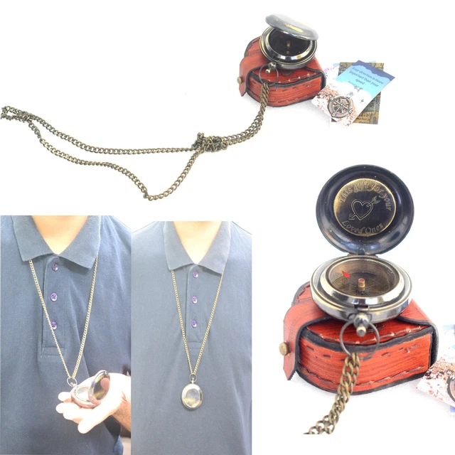 Brass Navigational Push Button Compass Vintage Marine Compass FREE Necklace Gift