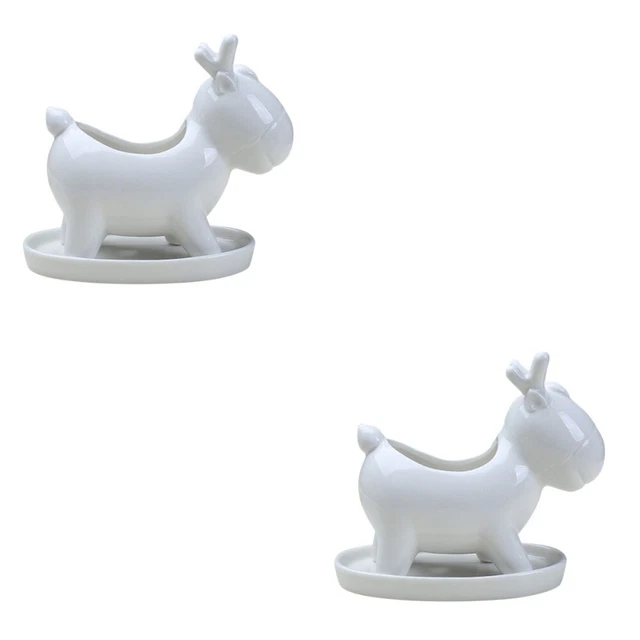 2 PCS Ornement De Table Figurine Wapiti Pot Fleurs Élan Porcelaine Bac À