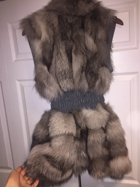 Nwt Genuine Real Fox Fur Leather Vest, Gray, Size Small Medium