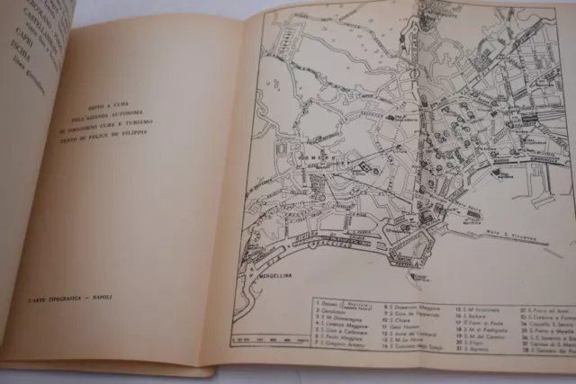 GUIDA e PIANTA di NAPOLI 1952 Viaggi Turismo con vari ITINERARI Ischia Capri