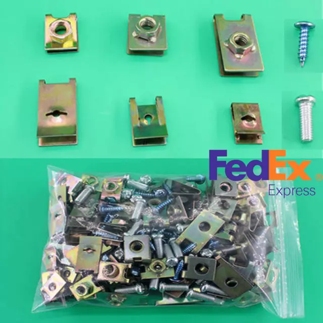 100pcs Mixed U Type Metal Clips Car Body Door Panel Trim Fasteners Fixed Screws