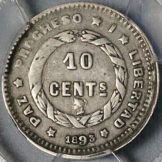 1893 PCGS XF 40 Honduras 10 Centavos Rare Pyramid Silver Coin POP 1/0 (23101902C