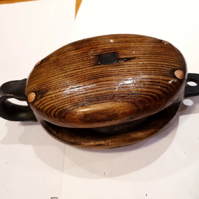 Vintage Ash wood single sheave block with becket  from a sailing yacht