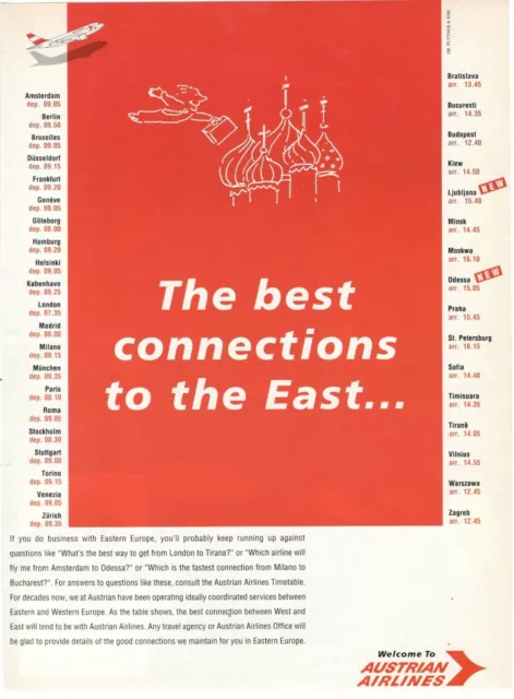 Aua Austrian Airlines Company Aerial 1 Page Advertising 1995 Eastern Europe