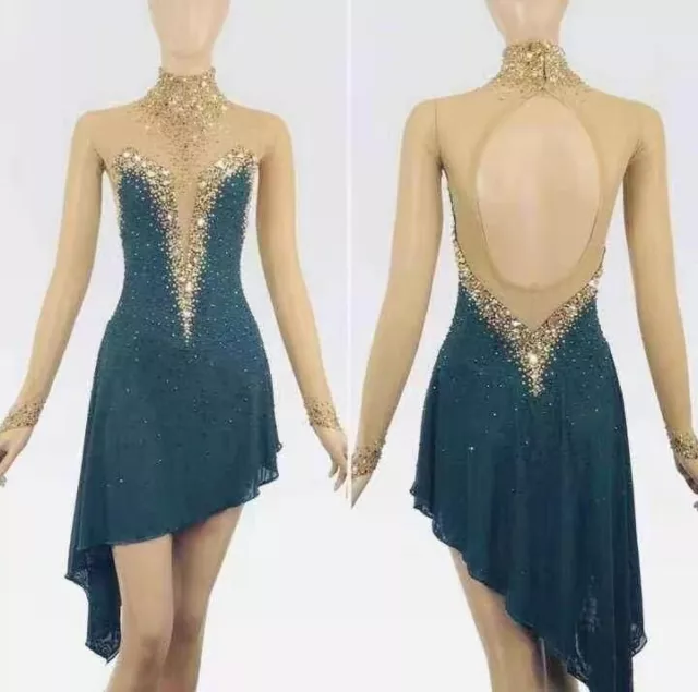 Figure skating professional competition dress high-neck customization green