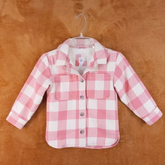 Chaqueta para niñas BABY GAP talla 2T rosa a cuadros con botones camisa forrada de sherpa