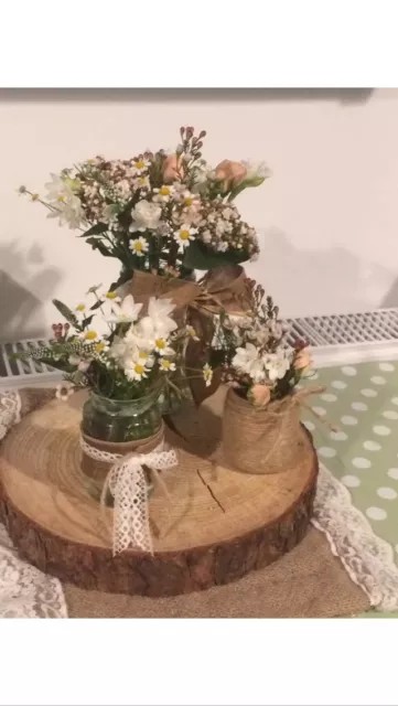 Set Of 8 Log Slice Centre Pieces 25-30cm Wood Wedding Display Approx 3cm thick