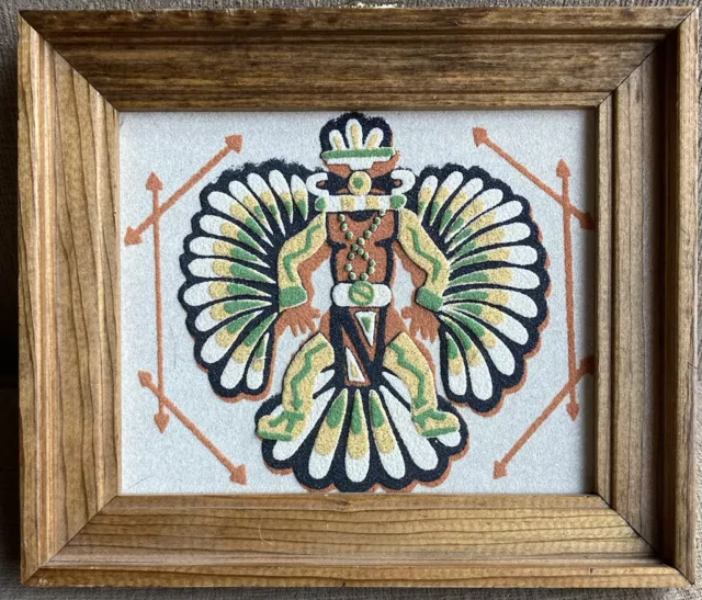 1978 Zuni Wing Knife Man Sand Art Wall Hanging American Southwest Rainbow Way NM