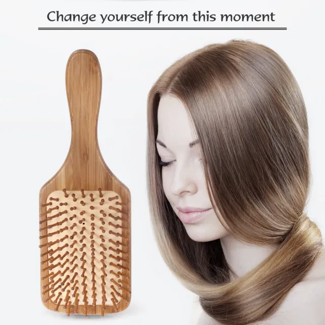 Masajeadora de cepillo de pelo de paleta antiestática de bambú de madera