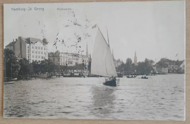 AK  Hamburg - St. Georg - Segler/Ruderer 1907 von Hamburg nach Lissabon gelaufen