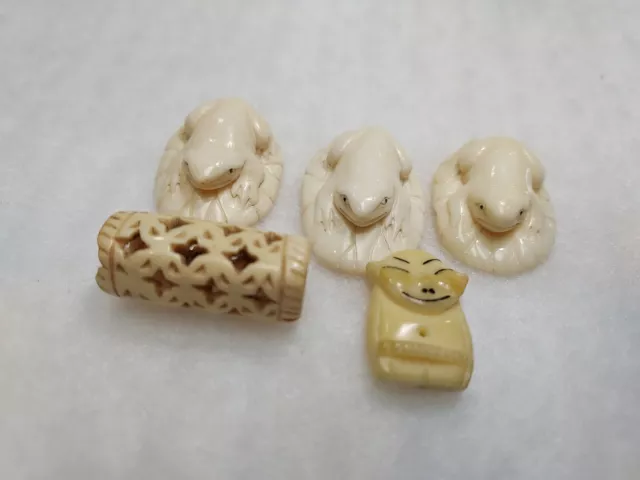 Carved  Frog Lily Pad button and misc.