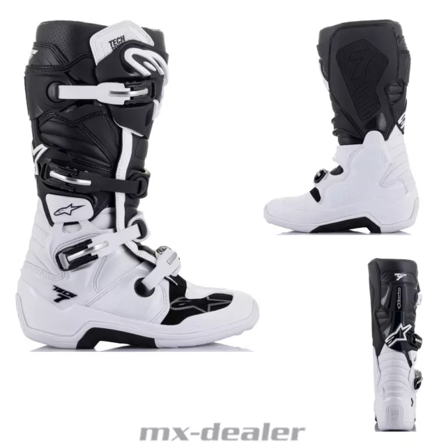 Alpinestars Technologie 7 Noir Blanc Bottes MX Motocross Enduro Cross Botte Quad