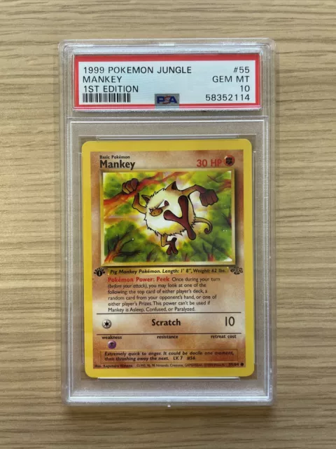 Mankey 55/64 Jungle 1st Edition WOTC 1999 Pokémon Card - PSA Graded Gem Mint 10