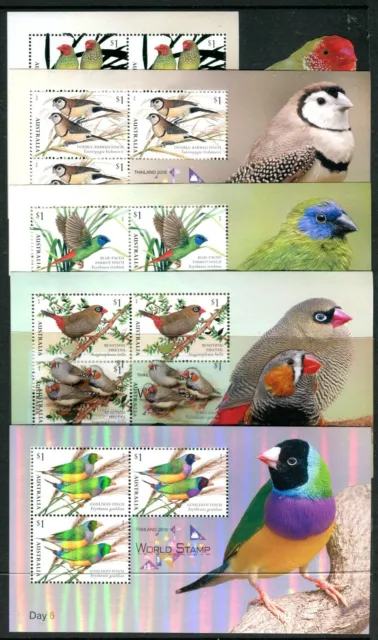 2018 Thailand World Stamp Show - Set of 6 Mini Sheets Days 1- 6 Finches