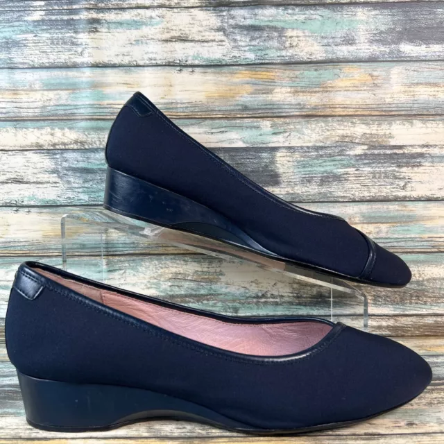 Taryn Rose Felicity Pumps Womens Size 10M Blue Fabric Leather Trim Wedge Shoes