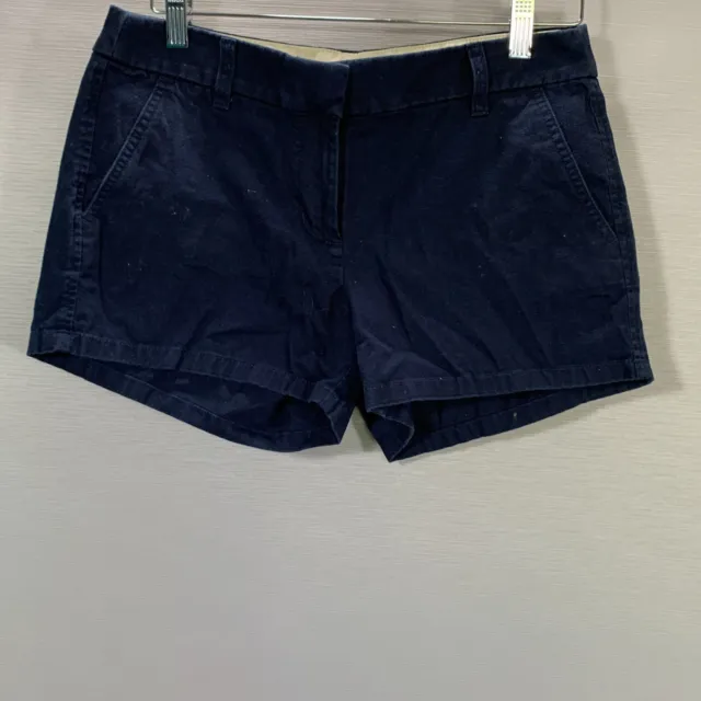 J Crew Chino Shorts Womens 4 Flat Front Navy Blue Cotton Pockets Belt Loops
