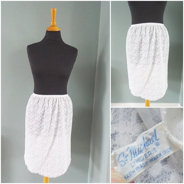 VINTAGE HALF SLIP Petticoat 1960s St Michael White Nylon Lace Ladies 40