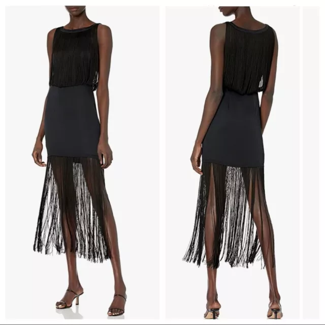 Haute Hippie Backstage Silk Fringe Black Dress 6 Flapper Roaring 20s Gatsby