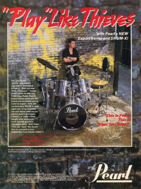 1987 PRINT AD of Pearl World Series Drum Kit w Fred Coury of