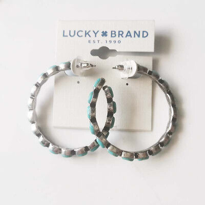 New Lucky Brand Faux Turquoise C Hoop Earrings Gift Vintage Women Party Jewelry