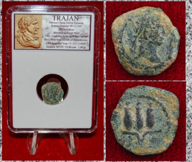 Ancient Roman Empire Coin TRAJAN Crown of Harpokrates "Minute Coin of Caesarea"