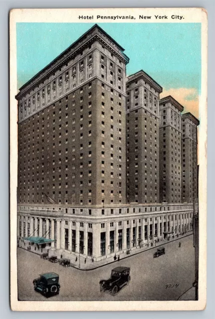 New York City NY Hotel Pennsylvania Antique Cars Old Vtg Postcard View c. 1920s