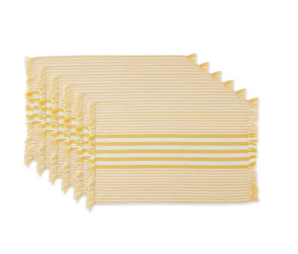 DESIGN IMPORTS YELLOW PLACEMAT W/ FRINGE 100% COTTON 13" x 19" SET OF 6 NEW