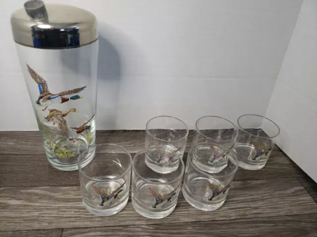 Vintage Mallard Duck Glasses Hunting Whiskey Bar Low Ball Set of 6 Libbey Lodge