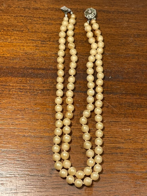Collier Ancien Long En Perles De Pierre Bleue - 56-60 Cm - Bijou Vintage Occasion