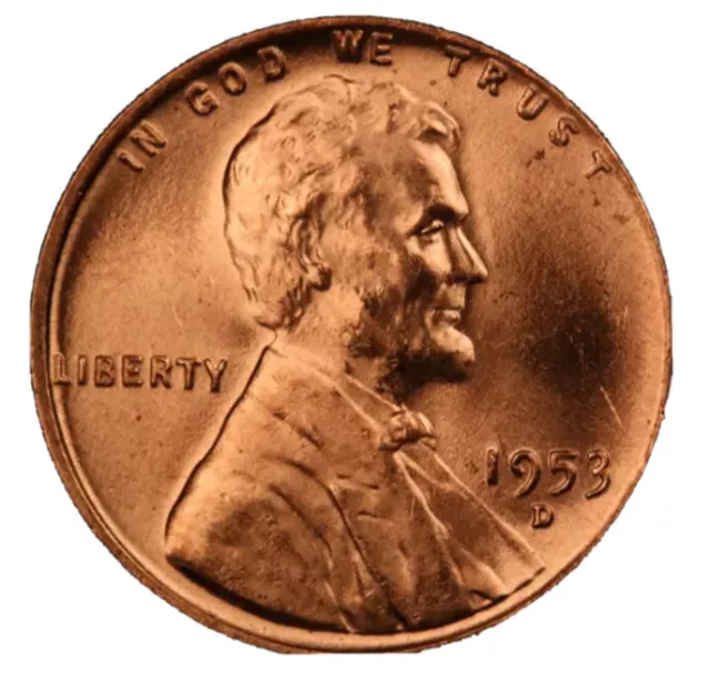 1953-D Gem Red BU US Lincoln Wheat Cent Penny Free Shipping 1893