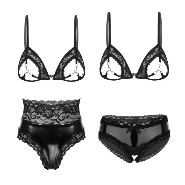 WOMENS SEXY UNDERWIRE Sheer Lace Lingerie Set See Through Push up Bra ...