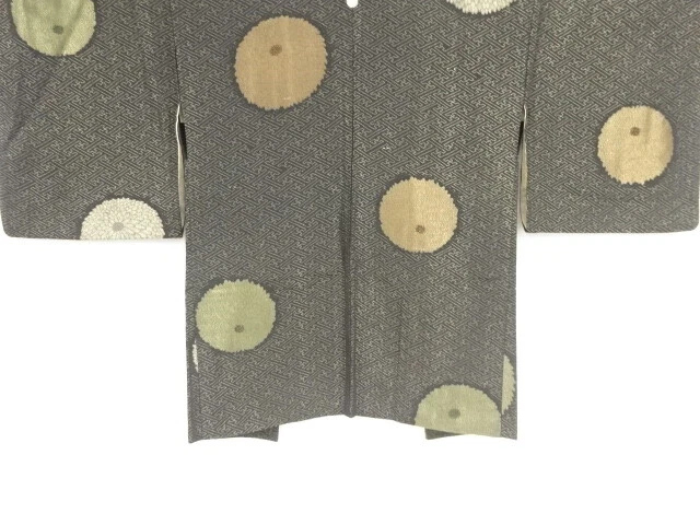 45268# Japanese Kimono / Antique Haori / Urushi / Woven Kiku