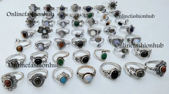 Opalite & Mix Gemstone 925 Sterling Silver Plated Wholesale Lot Marquis Rings