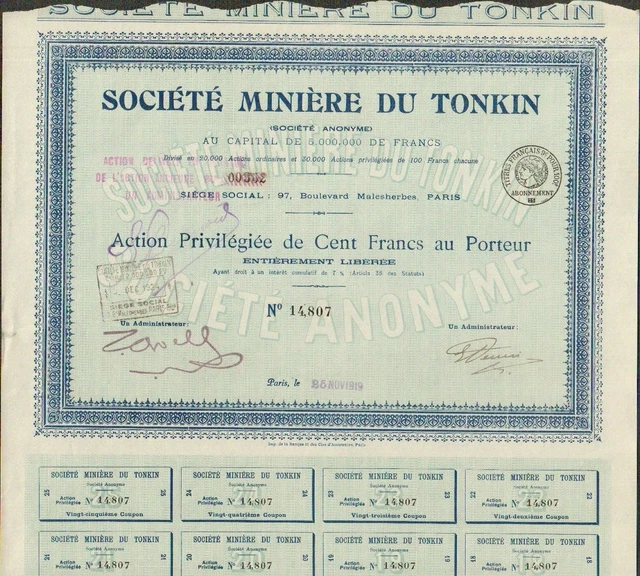 Société Minière du TONKIN (INDOCHINE) (U)