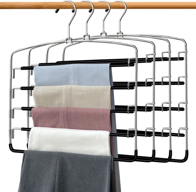 Pants Hangers 4 Pieces, Swing Arm Trousers Hanger, 4 Pcs- Arm, Black