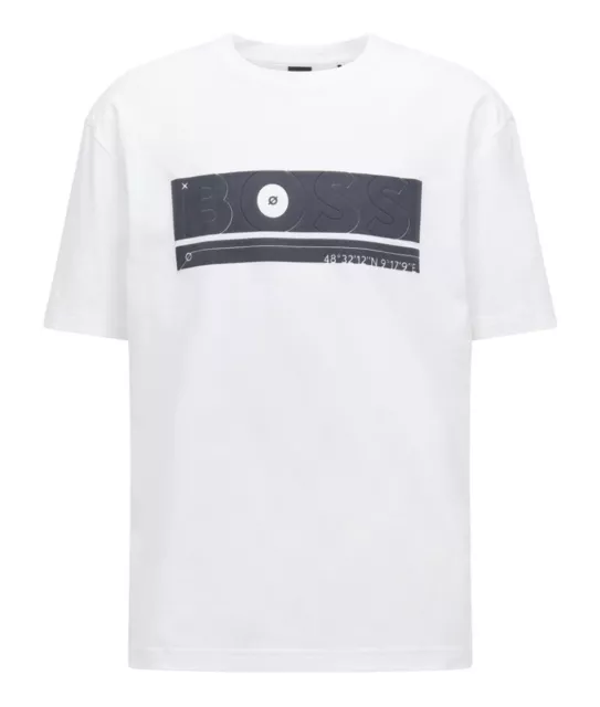 HUGO BOSS Relaxed Fit T-Shirt in Organic Cotton with Logo Artwork White S/M/XL