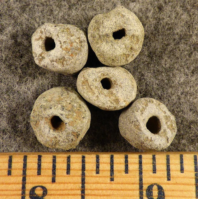 (5) Pre-1600 Cherokee Indian Drilled Stone Trade Beads Ancient Beads Nice Patina