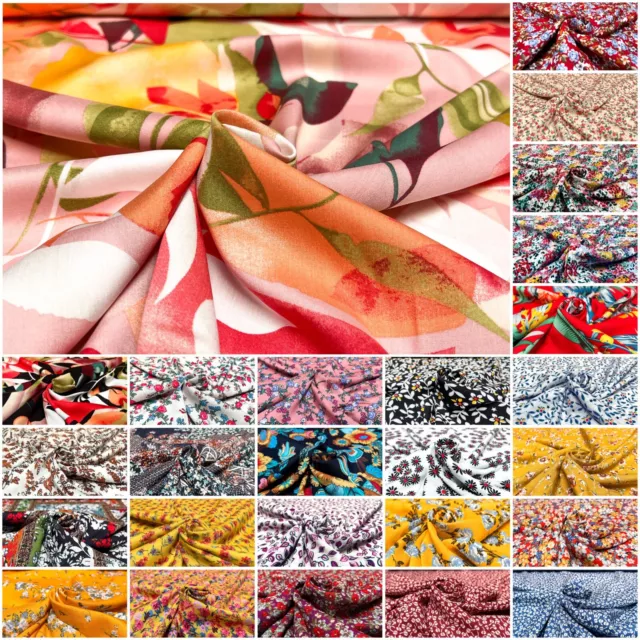 100% Viscose Tissu Imprimé Kleiderstoff Vêtements Déco Fleurs Multicolore Mètre