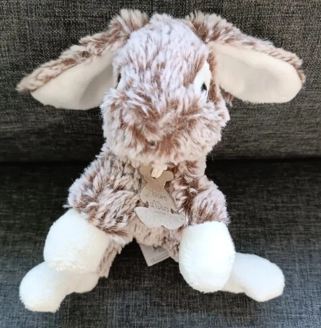 🐰😍Doudou DOUX Plush Peluche Lapin Marron/Blanc Histoire D'ours 1985 Paris
