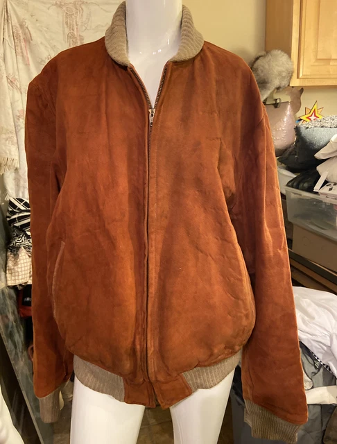 McGregor Vintage 1950s Bomber Jacket Size 44 LTan Suede Leather Zipper Front