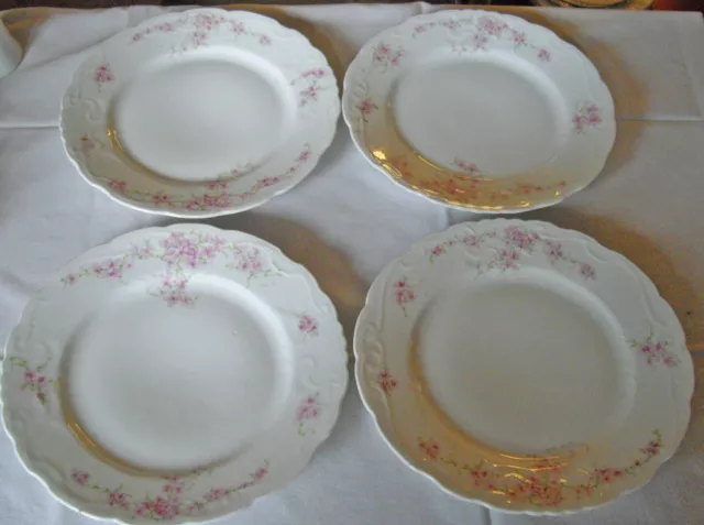 Vintage Syracuse China O.P.Co. Pink Flowers Green Ivy 7 1/2" Plates ~ Set of 4